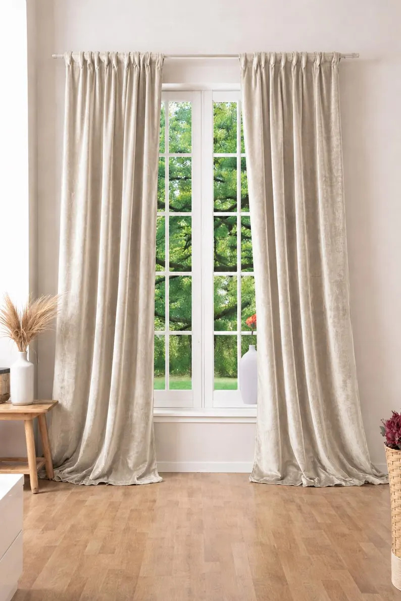 Natural Velvet Curtains | Custom Length Window Drapes | Luxury Soft Velvet Curtain Panels | Rod P... | Etsy (Global)