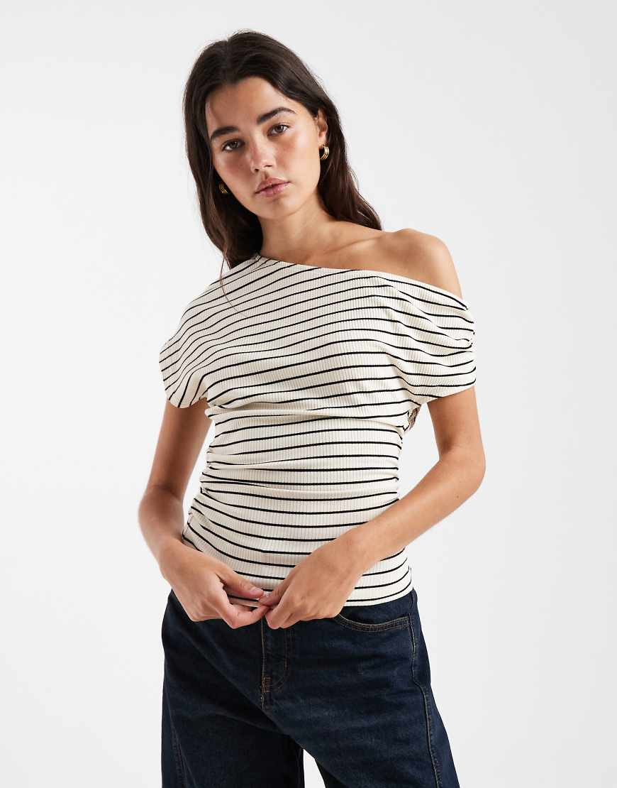 ASOS DESIGN fallen shoulder with gathered waist top in stripe-Multi | ASOS (Global)