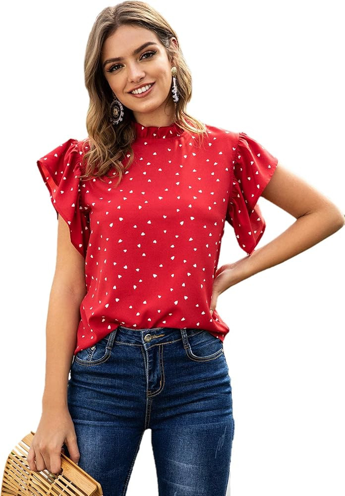 Lilosy Women Casual Ruffle Short Sleeve Work Blouse Elegant Office Top | Amazon (US)
