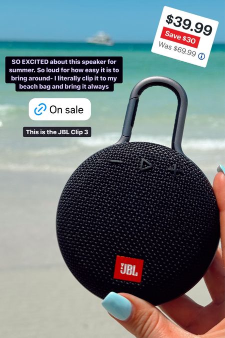 The JBL clip 3 is one of my favorite things I’ve ever bought !! Such a good beach necessity 