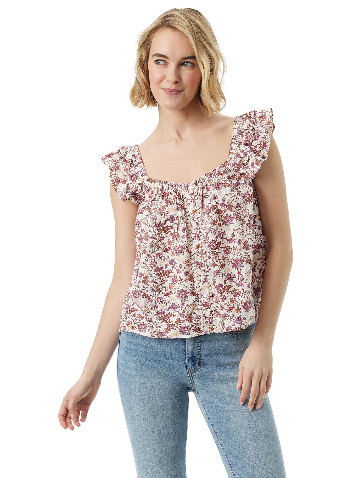 Jessica Simpson Women's and Women's Plus Flutter Sleeve Top | Walmart (US)