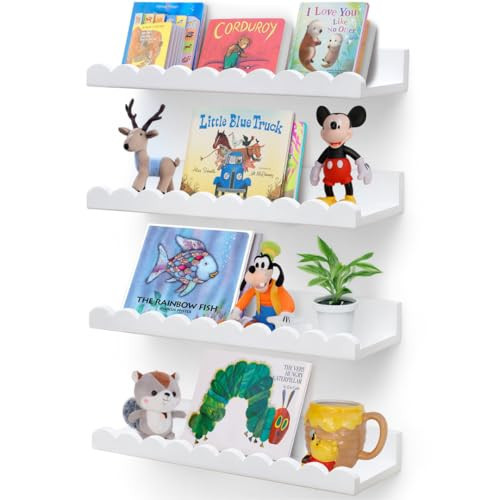 Green Goods Supply Scalloped Shelves - Set of 4 Pre-Assembled 15.6inch White Floating Nursery Book Shelves, Scalloped Book Shelf - Kids Wall Decor, Nursery Decor, Floating Shelves for Wall | Amazon (US)