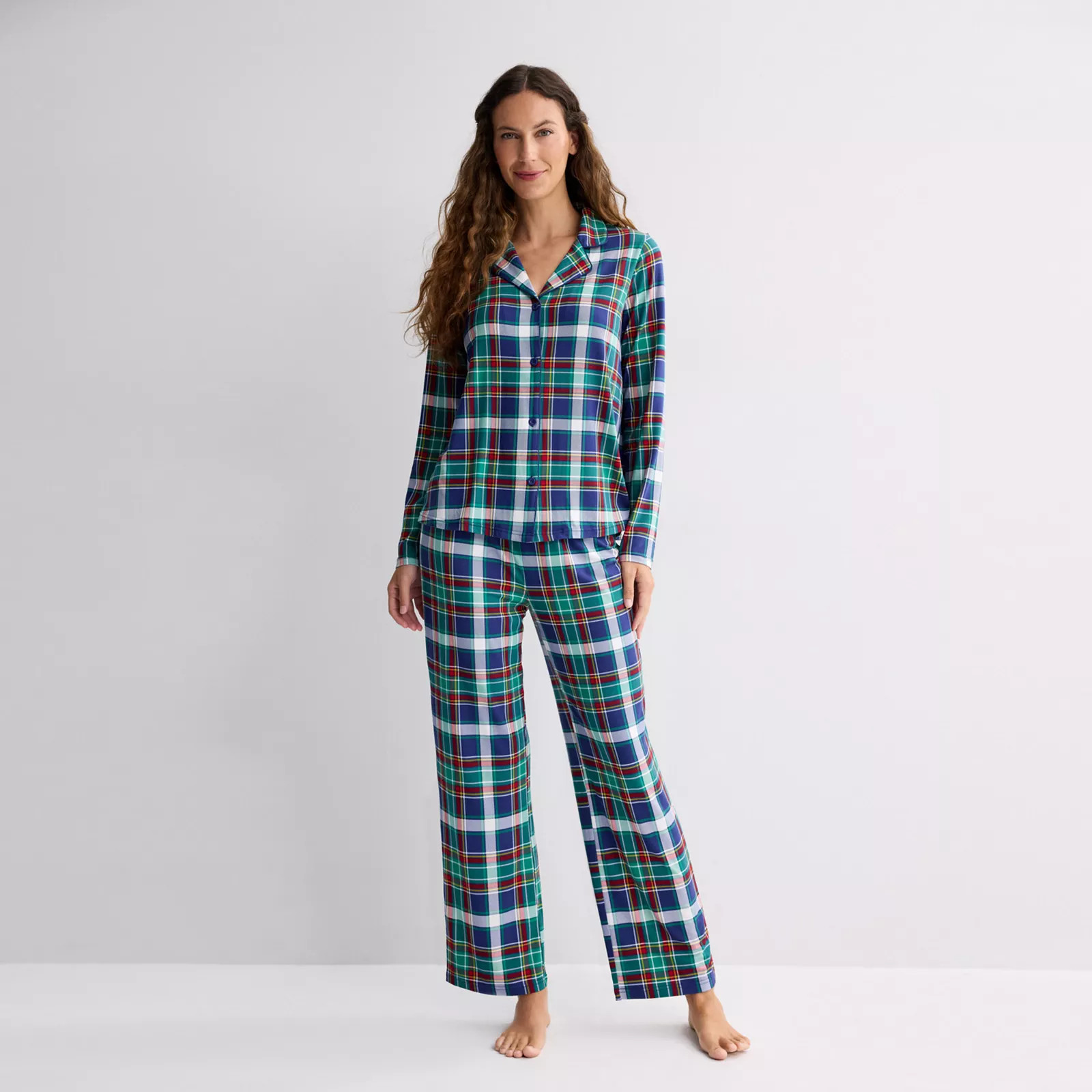 Juniors' Jammies For Your Families\u00ae Blue Plaid Notch Collar Pajama Top & Pajama Bottoms SetJ... | Kohl's