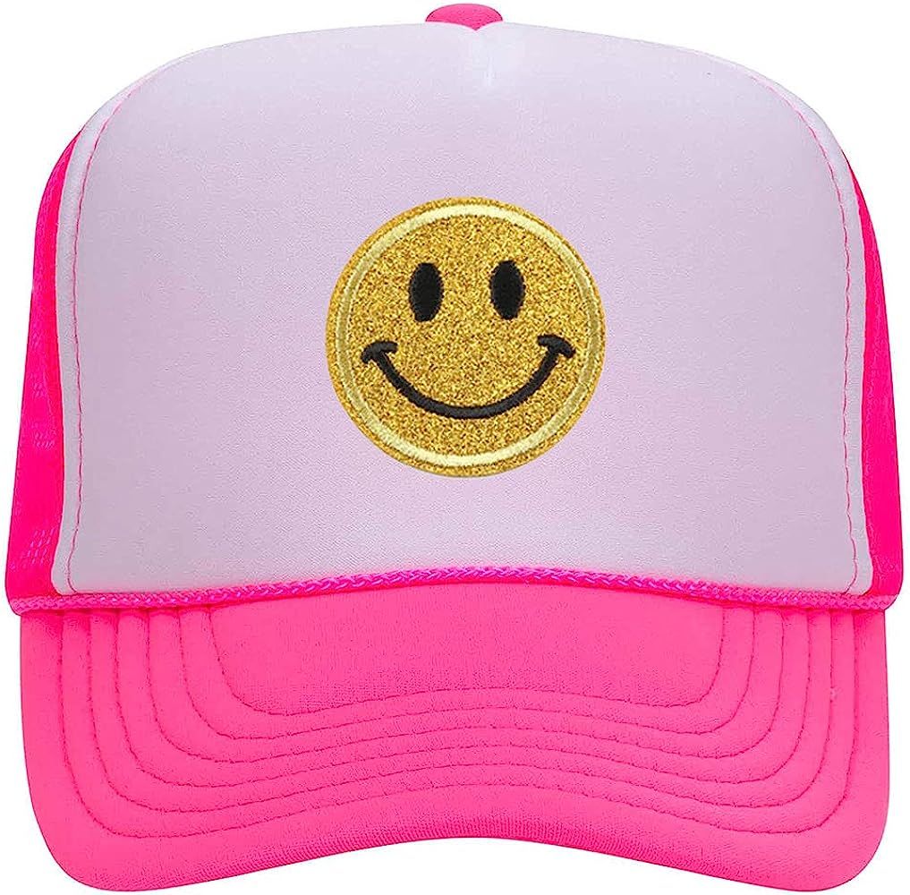 iZZYZX Yellow Glitter Smiley Face Embroidered Patch Neon 5 Panel High Crown Foam Mesh Back Trucke... | Amazon (US)