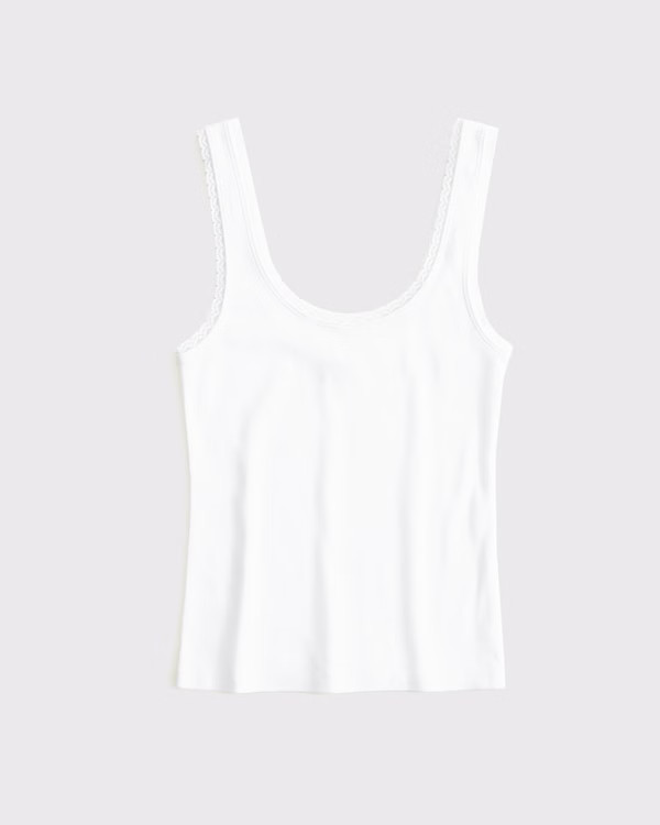 Women's Vintage Rib Lace-Trim Scoopneck Tank | Women's Tops | Abercrombie.com | Abercrombie & Fitch (US)
