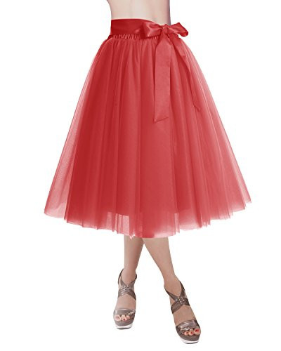 Red Tulle Skirts for Women Knee Length Long Adult Tutu Layered Short Prom Party Midi Skirt for Girls Red XL | Amazon (US)