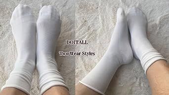 Doitall 3 Pairs Womens Roll Top Socks Slouch Cotton Crew Socks, Thin Socks with Seamless Toe & No... | Amazon (US)