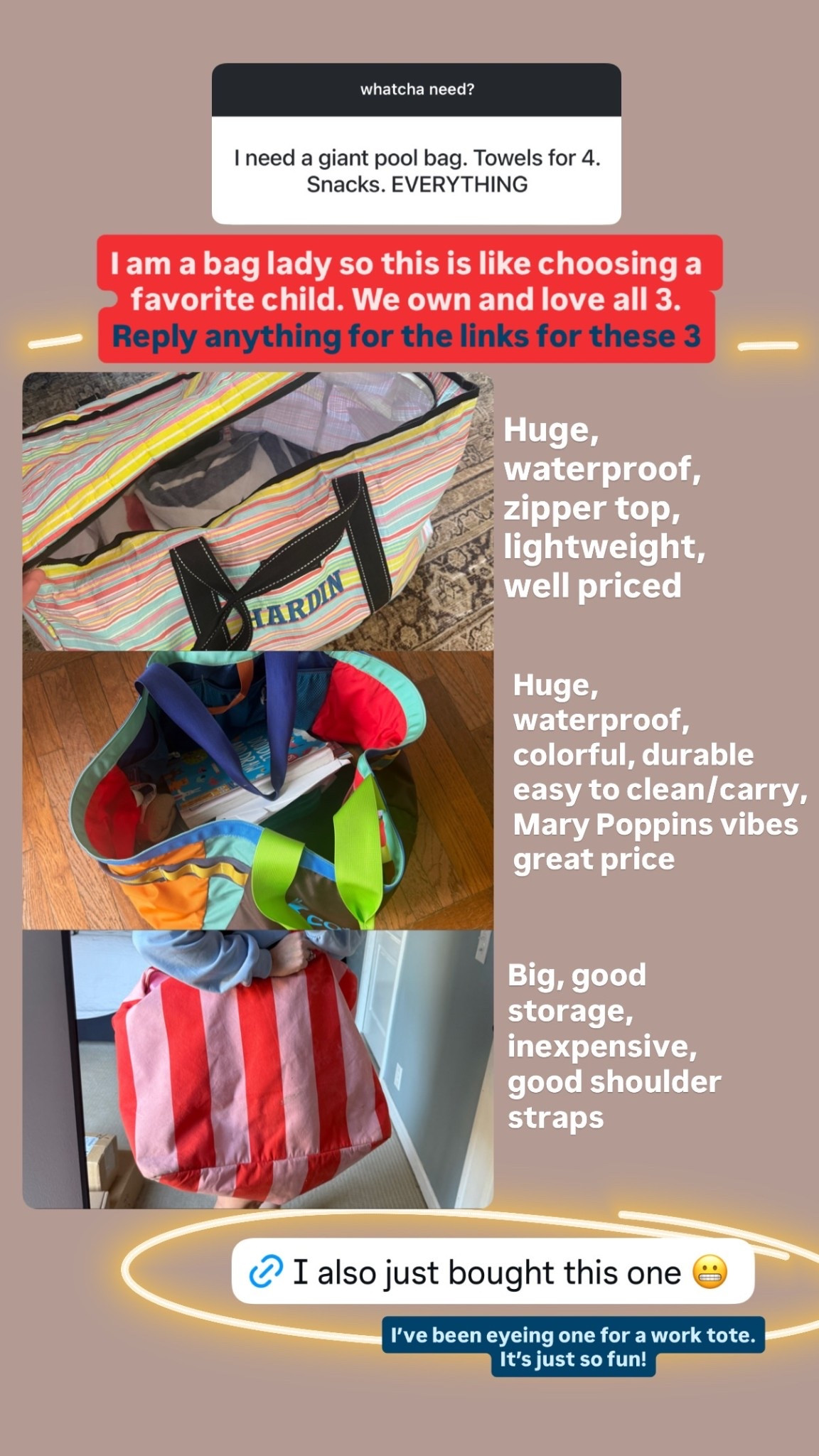 These are some of my favorite oversized bags for beach days, pool days, travel, sports, groceries, and everyday mom life. The perfect mix of functional + cute + can hold your entire life 👏

oversized tote bag, beach bag, pool bag, large tote bag, durable tote bag, travel tote bag, everyday tote bag, waterproof beach bag, mom tote bag, carryall bag, summer tote bag, vacation bag, lightweight tote bag, woven tote bag, utility tote, family beach bag, tote for moms, cute beach tote, extra large tote bag, sports mom bag, teacher tote bag, overnight tote bag, lake bag, vacation essentials, pool essentials bag, everyday carryall, weekender tote, amazon tote bag, affordable tote bag, neutral tote bag, chic tote bag, trendy tote bag, washable tote bag, mesh beach bag, work tote bag, roomy tote bag, casual tote bag, cute pool bag, beach vacation bag, large carryall tote

#LTKSwim #LTKKids #LTKHome