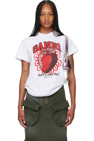 GANNI - White Strawberry T-Shirt | SSENSE
