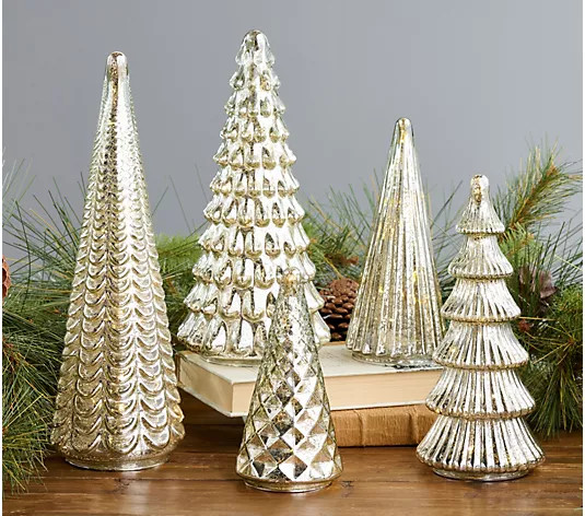 BFF Collection Set of 5 Illuminated Mercury Glass Trees | QVC