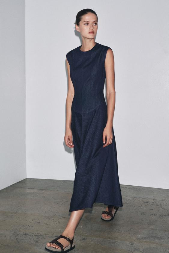 ZW COLLECTION DENIM MIDI DRESS | Zara US