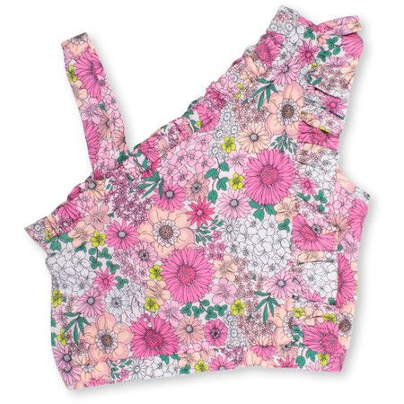One Shoulder Top Girls 5-14 Mod Floral Pink | Shade Critters