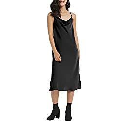 SUPESU Women's Adjustable Sleeveless Spaghetti Strap Silky Satin Midi Slip Dress | Amazon (US)