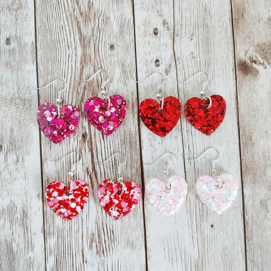 Valentine Hearts Glitter Resin Earrings | Etsy (US)