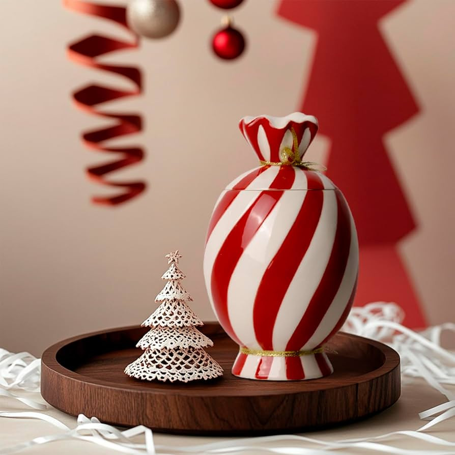 Christmas Ceramic Food Storage Jars with Lid, 24.7 OZ Hand printed Xmas Candy Jar Coffee Cookie C... | Amazon (US)