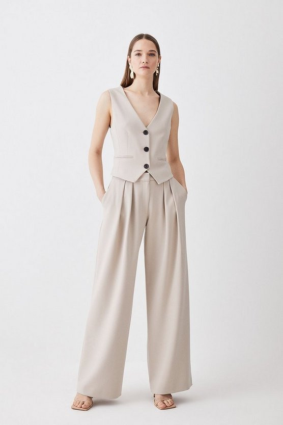 Compact Stretch Low Waist Wide Leg Trousers | Karen Millen UK + IE + DE + NL