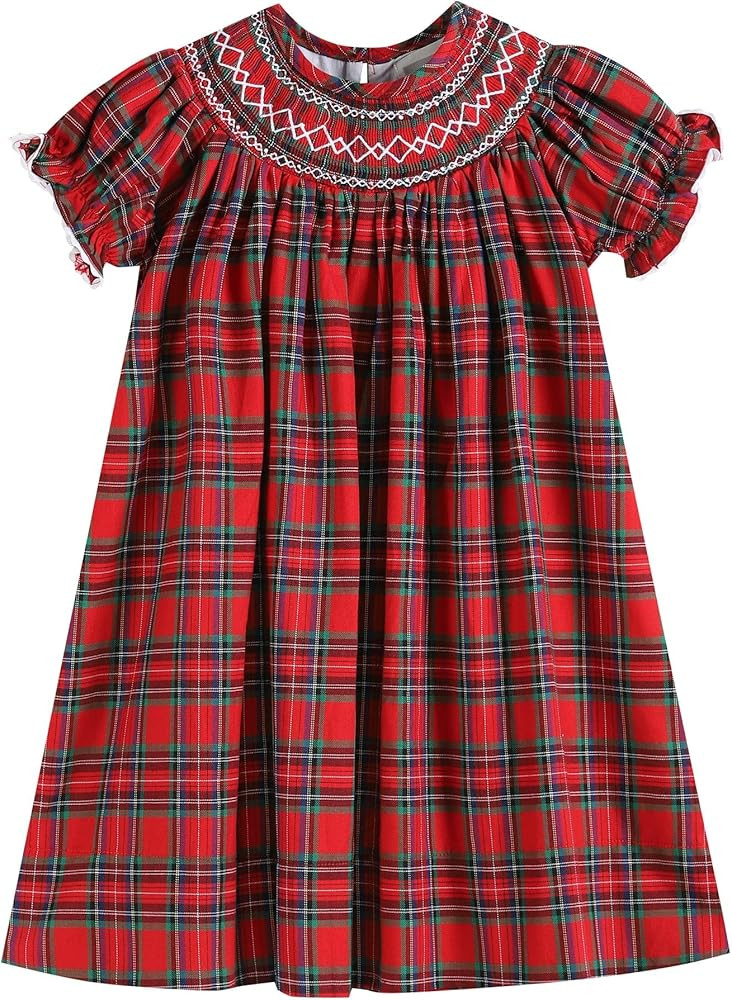 Lil cactus Baby and Girls Christmas Smocked Bishop Dress | Amazon (US)