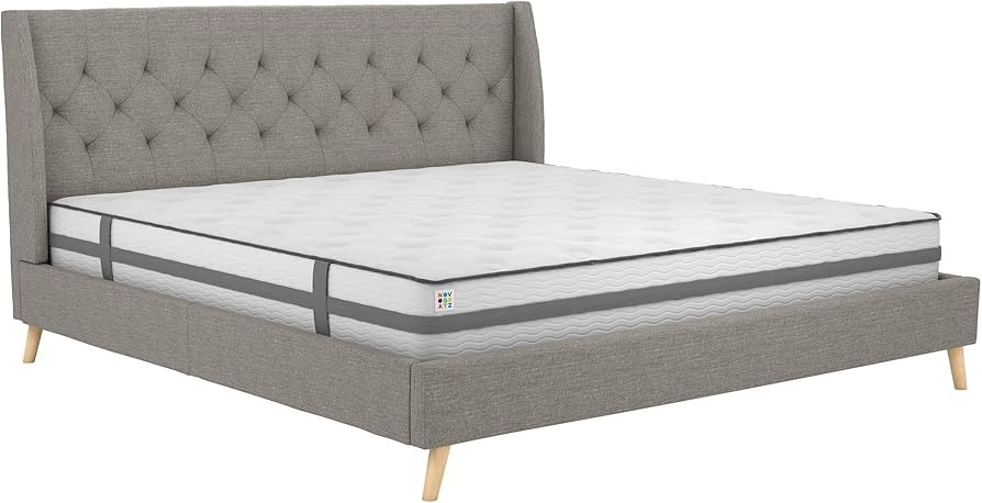 Novogratz Her Majesty Upholstered Linen Bed, Tufted Wingback Design and Wooden Legs, King Size - ... | Amazon (US)