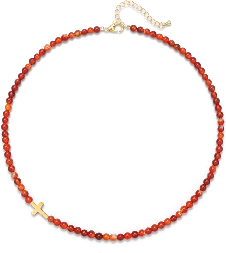 Stone Beaded Choker Cross Necklace for Women Healing Crystal Gemstone Necklaces Handmade Jewelry ... | Amazon (US)