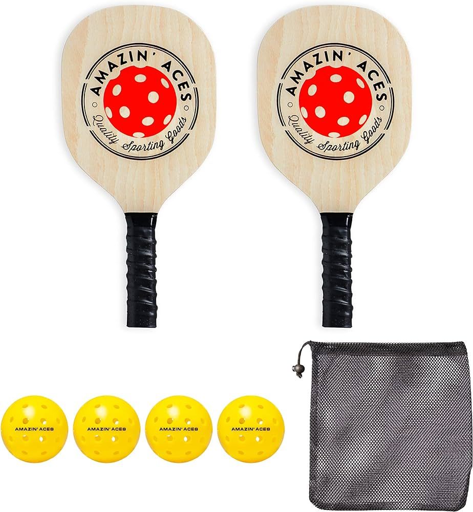 Amazin' Aces Pickleball Wood Paddle Set of 2- Pickleball Paddle Set Includes Wood Pickleball Padd... | Amazon (US)