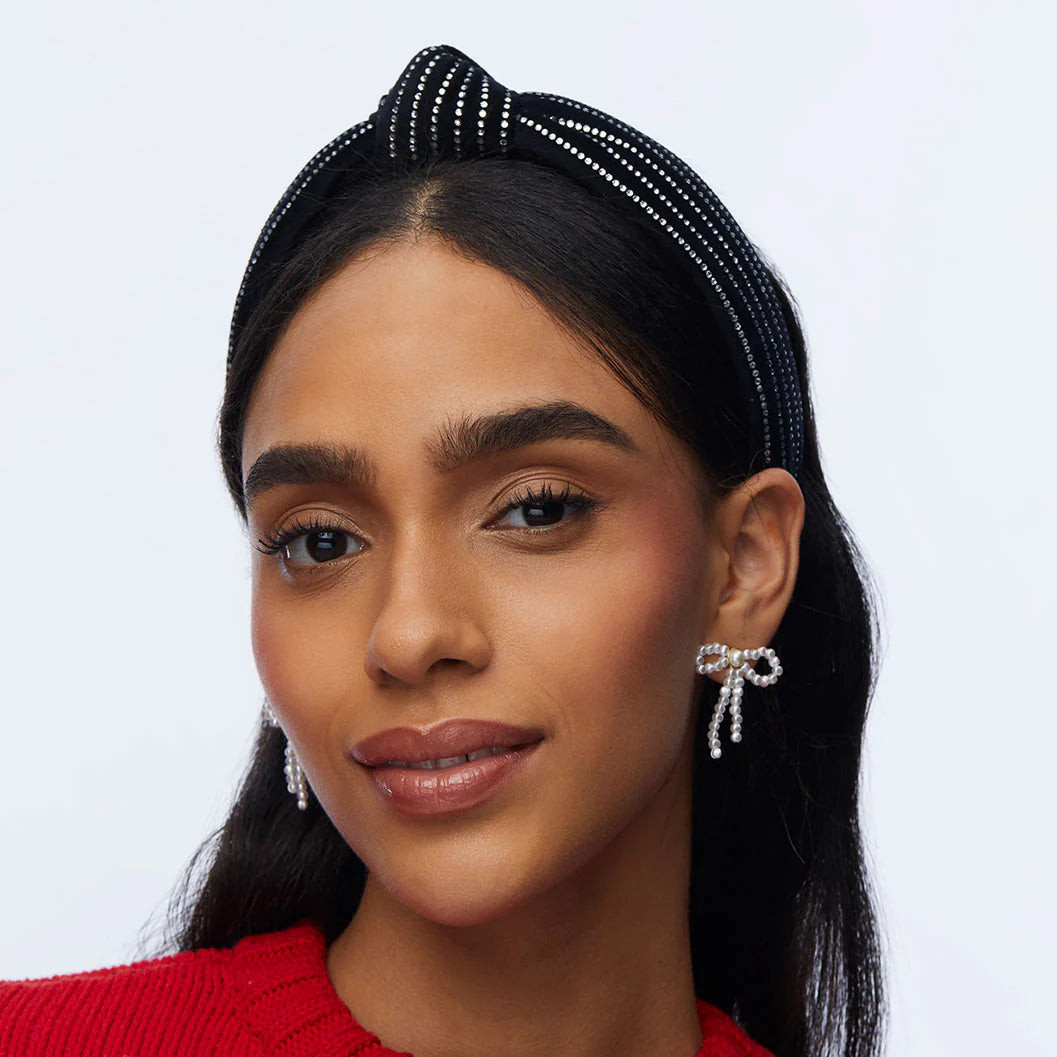 Lele Sadoughi Jet Crystal Pinstripe Slim Knotted Headband | House of 29