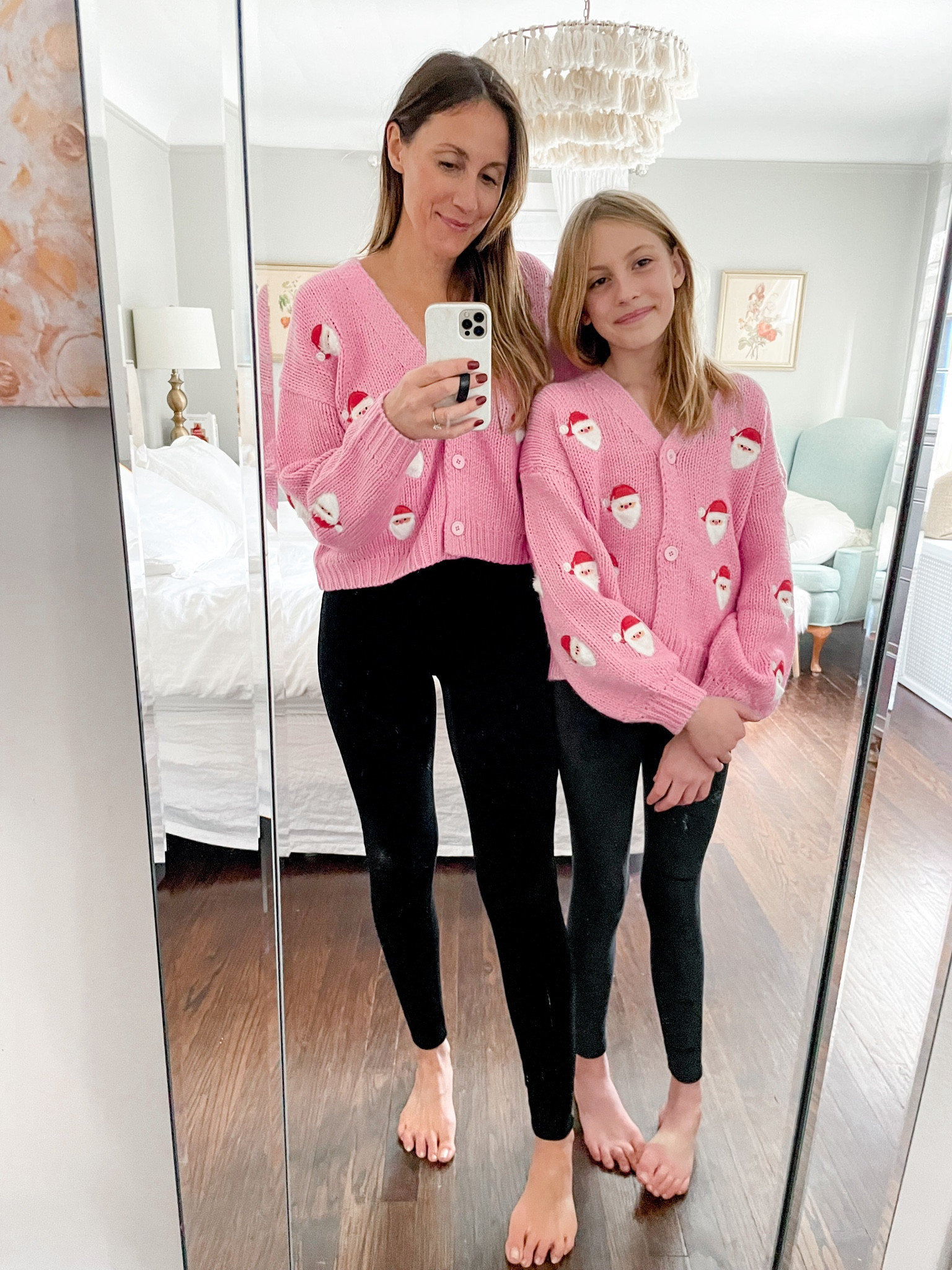 Feeling festive around here 🎅🏻 How cute is this cardi? It’s still available in kids sizes and you can probably find adult sizes in store, but linked it as well! It’s an oversized fit. Velvet leggings all season long 🙌🏻

#LTKHoliday #LTKGiftGuide