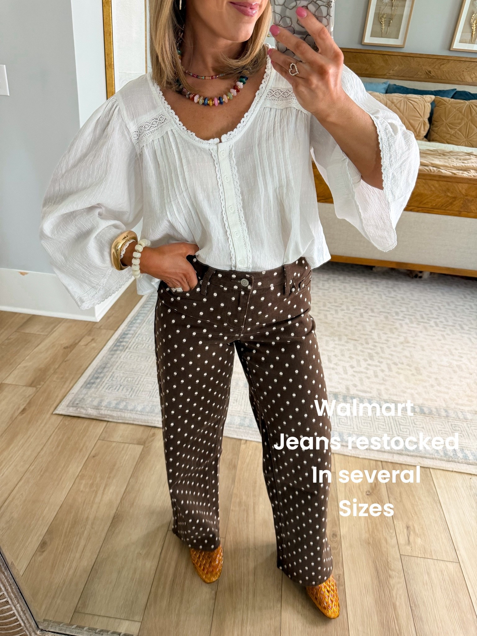 These viral Walmart jeans are finally back in stock in several sizes, and at just $17, they’re one of the best fashion finds I’ve seen lately! 🤎✨ The chocolate brown polka dot print is such a fun twist on a classic pair of jeans, and they’re perfect for transitioning from summer into fall. I paired them with a flowy white blouse for an effortless look that feels classic, feminine, and so much more expensive than the price tag.

If you’ve been waiting for these to restock, now’s the time! They’re flattering, comfortable, and such a statement piece that can easily be dressed up with heels or styled casually with sneakers.

🤍 Jeans are just $17 and back in stock in several sizes!

#walmartfashion #walmartfinds #walmartstyle #walmartnewarrivals #polkadotjeans #fallfashion #falltransition #affordablefashion #designerlookforless #everydaystyle #momstyle #walmartoutfit #whiteblouse #ootd #fashionfinds #styleinspiration #budgetfriendlyfashion #trendystyle #falloutfitideas #walmartdeals

#LTKootd #LTKPetite