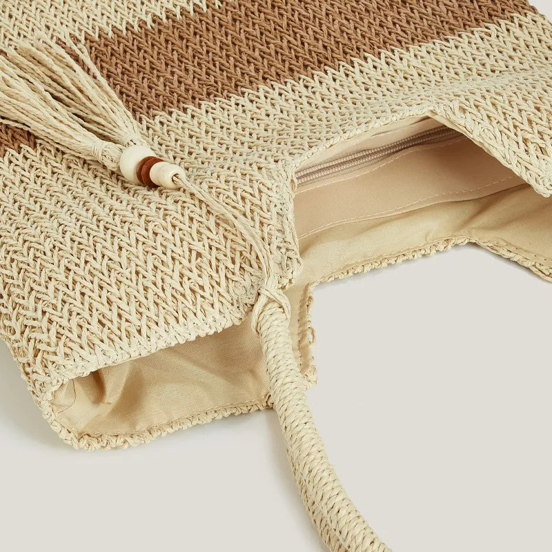 Women's Neutral Colorblock Straw Tote Bag- Cupshe | Target