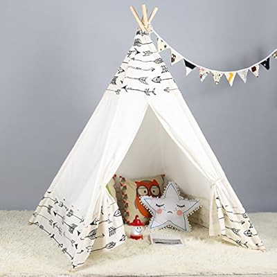 Steegic Kids Teepee Indoor Play Tent - Large Cotton Canvas Children Indian Tipi Playhouse with Ca... | Amazon (US)