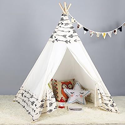 Steegic Kids Teepee Indoor Play Tent - Large Cotton Canvas Children Indian Tipi Playhouse with Ca... | Amazon (US)