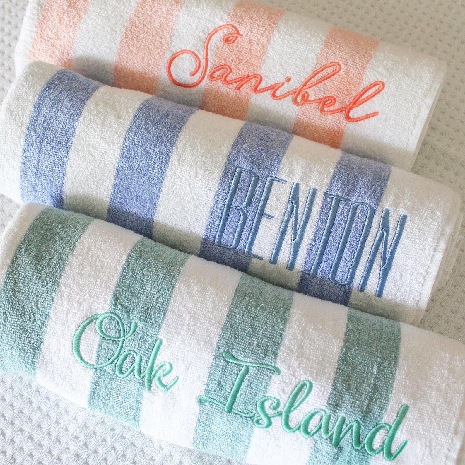 Embroidered Cabana Stripe Towels | 30x70" | Personalized Beach Towel | Personalized Gifts | Custo... | Etsy (US)