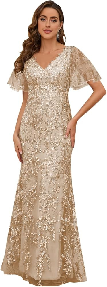 Lace Mermaid Mother of The Bride Dresses for Wedding Short Sleeve Formal Dress Evening Gowns | Amazon (US)