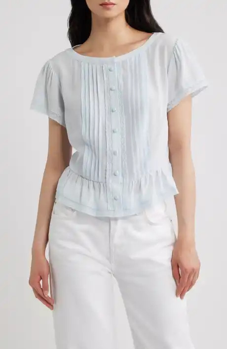 Pinstripe Tie Waist Linen & Cotton Shirt (Women) | Nordstrom | Nordstrom