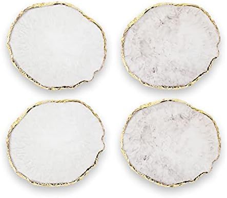 Coenii Coasters for Drinks, Set of 4 Agate Resin Polished Dyed Sliced Coasters with Gold Rimmed Bump | Amazon (US)