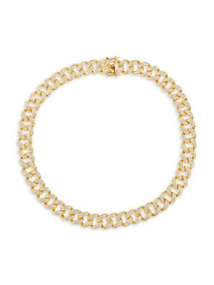 Luxe Luna 18K Goldplated & Cubic Zirconia Link Choker Necklace | Saks Fifth Avenue OFF 5TH