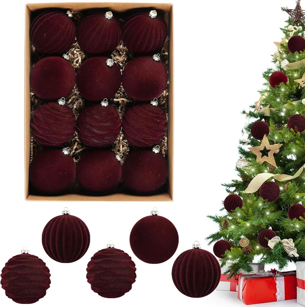 Velvet Christmas Ornament, 3.14-inch Velvet Christmas Balls 12 Pack, Neutral Christmas Ornaments ... | Amazon (US)