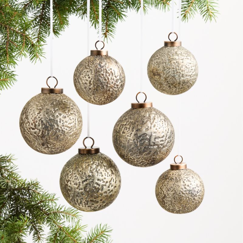 Metallic Gold Glass Christmas Tree Ornaments Set of 6 | Crate & Barrel