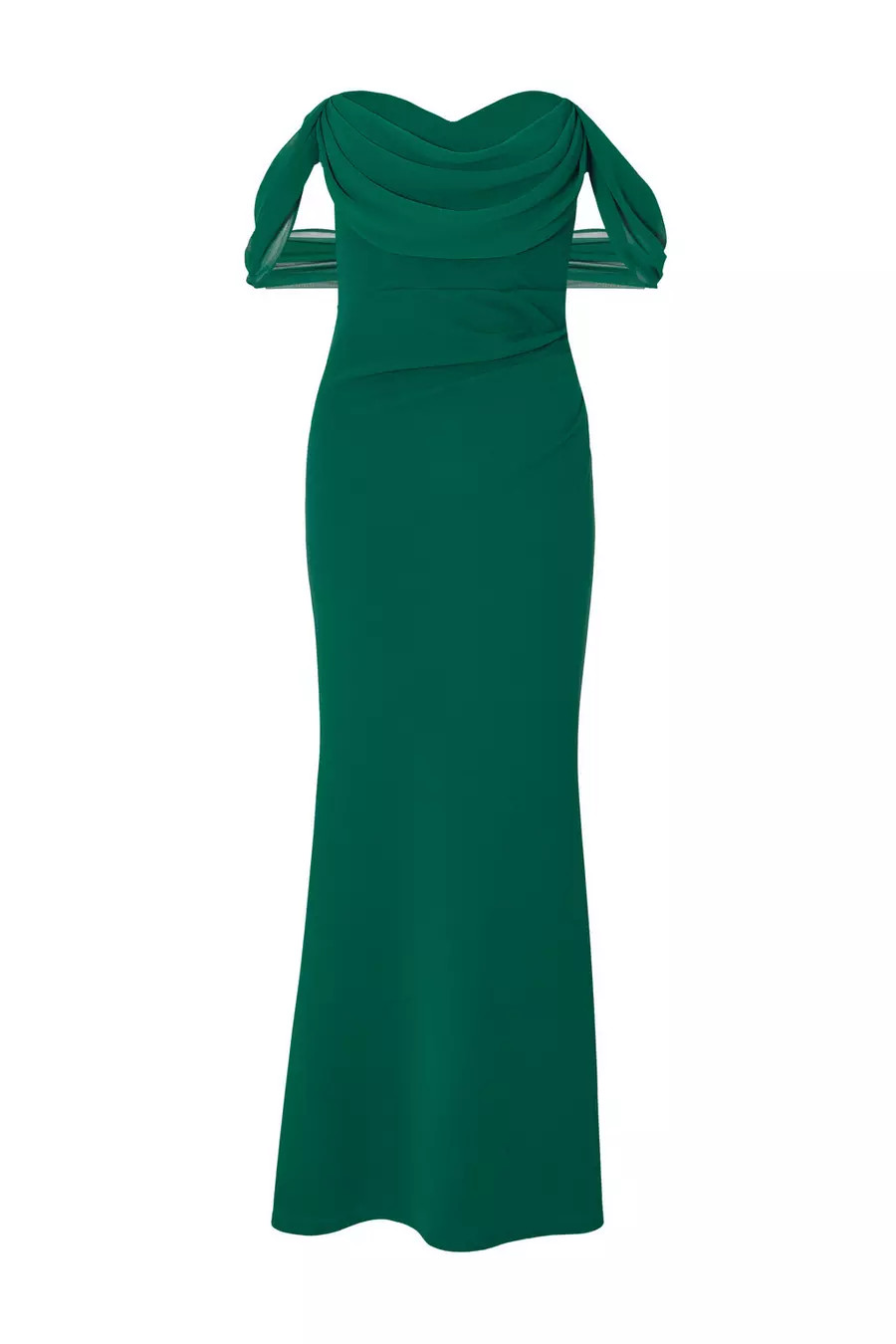 Petite Bottle Green Chiffon Bardot Maxi Dress | Quiz Clothing