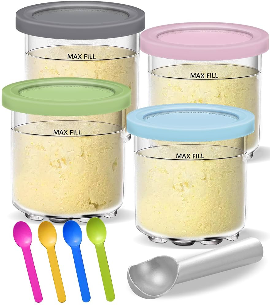Creami Pints and Lids for Ninja - 4 pack Creamy Icecream Containers Cups Jars Tubs Canisters Set,... | Amazon (US)