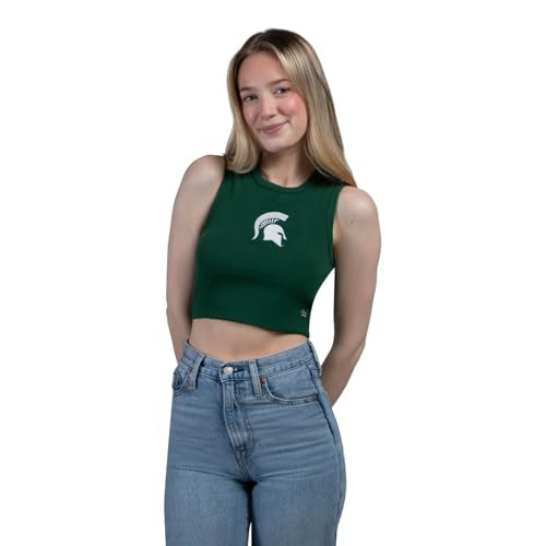 Hype & Vice Cut-Off Tank for Women (Medium) - Michigan State University Top for Women, Cropped Fit Tank Top, College Shirts for Game Days - Hunter Green | Amazon (US)