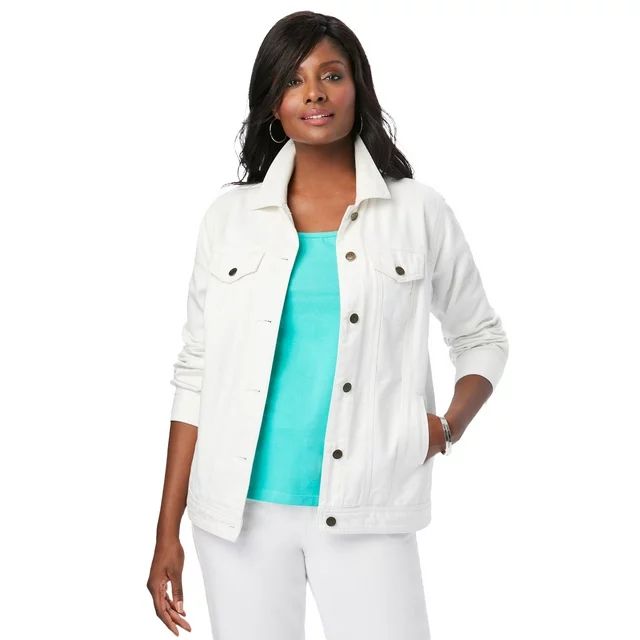 Jessica London Women's Plus Size Classic Cotton Button Down Denim Jean Jacket - 18, White | Walmart (US)