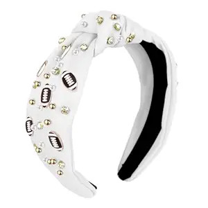 Football Headband,Pearl Rhinestone Jeweled Knotted Headband,Fun Football Embellished Wide Top Kno... | Amazon (US)