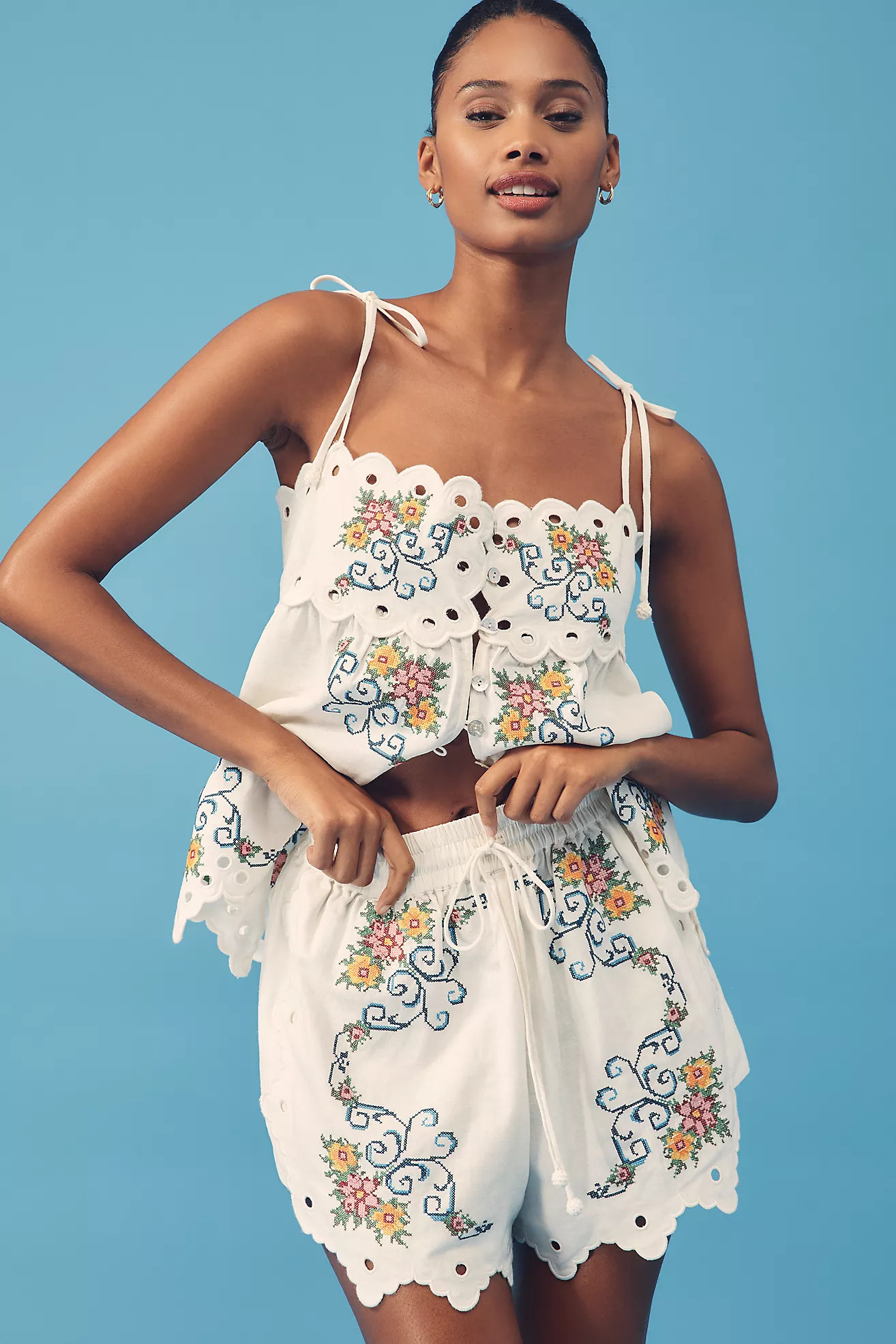 Farm Rio Grandma's Treasure Linen-Blend Pull-On Shorts | Anthropologie (US)