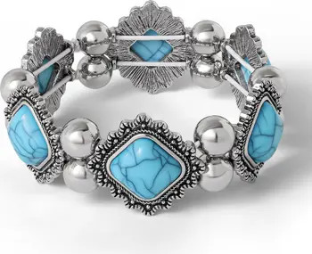 Turquoise and Silver Stretch Bracelet with Western Motif | Nordstrom