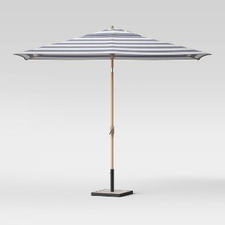 6.5' x 10' Rectangular Cabana Stripe Patio Umbrella - Light Wood Pole - Threshold™ | Target