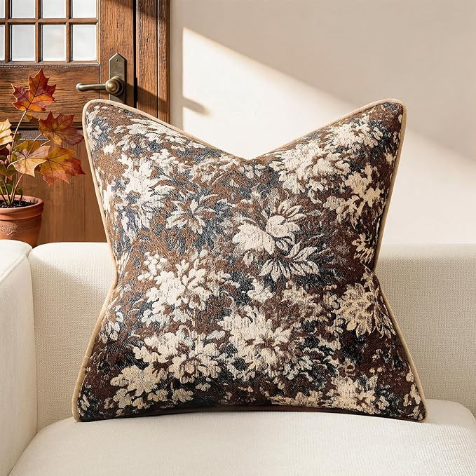 Kevin Textile Neutral Vintage Floral 20x20 Inch Pillow Cover 1 Pack, Brown | Amazon (US)