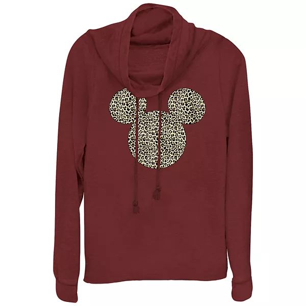 Disney's Mickey Mouse Juniors' Cheetah Print Silhouette Fill Cowl Neck Graphic Sweatshirt | Kohl's