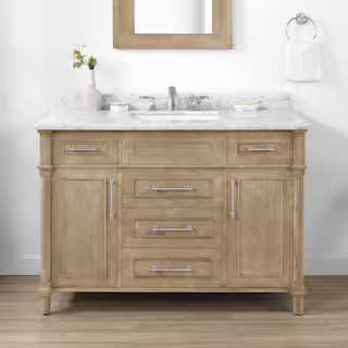 Home Decorators Collection Aberdeen 48 in. Single Sink Antique Oak Bath Vanity with Carrara Marbl... | The Home Depot