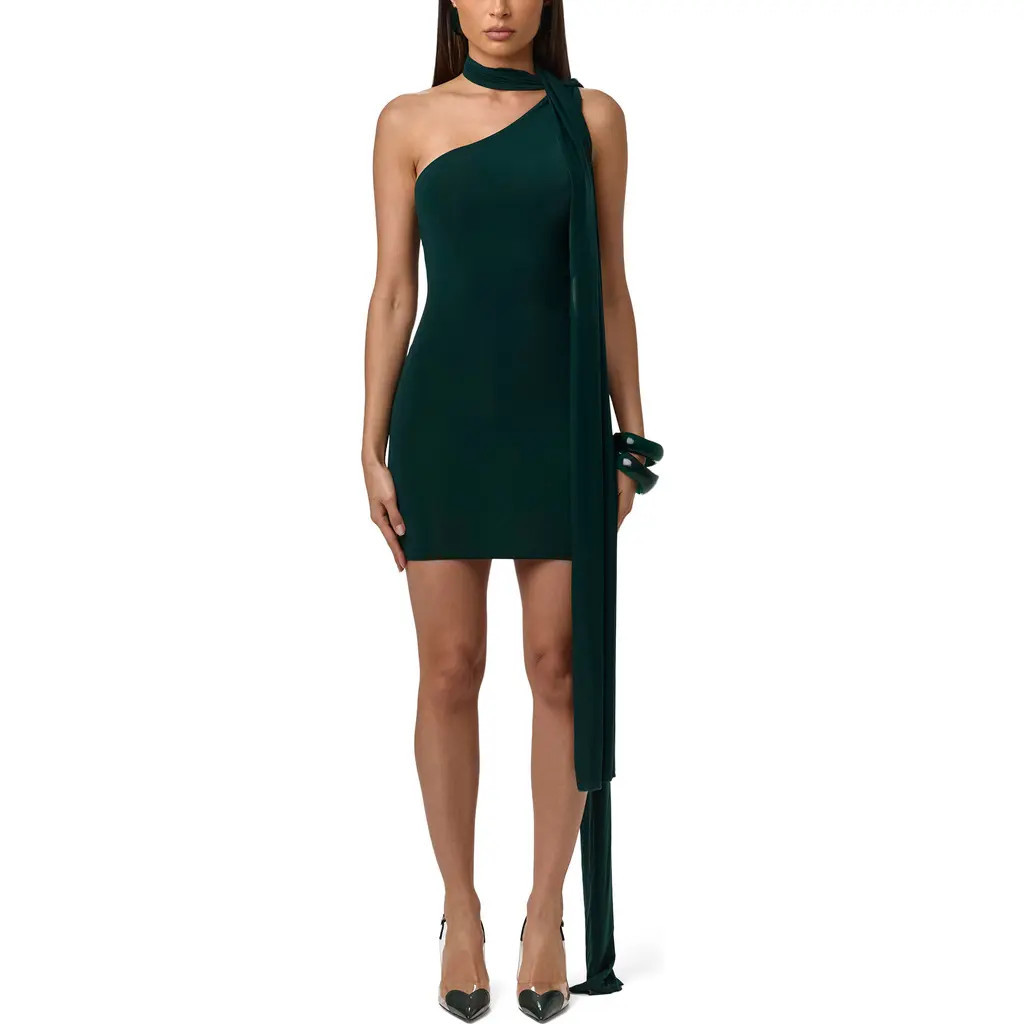 Naked Wardrobe Bare Body Tie Shoulder Body-Con Minidress in Pine Green at Nordstrom, Size X-Small | Nordstrom