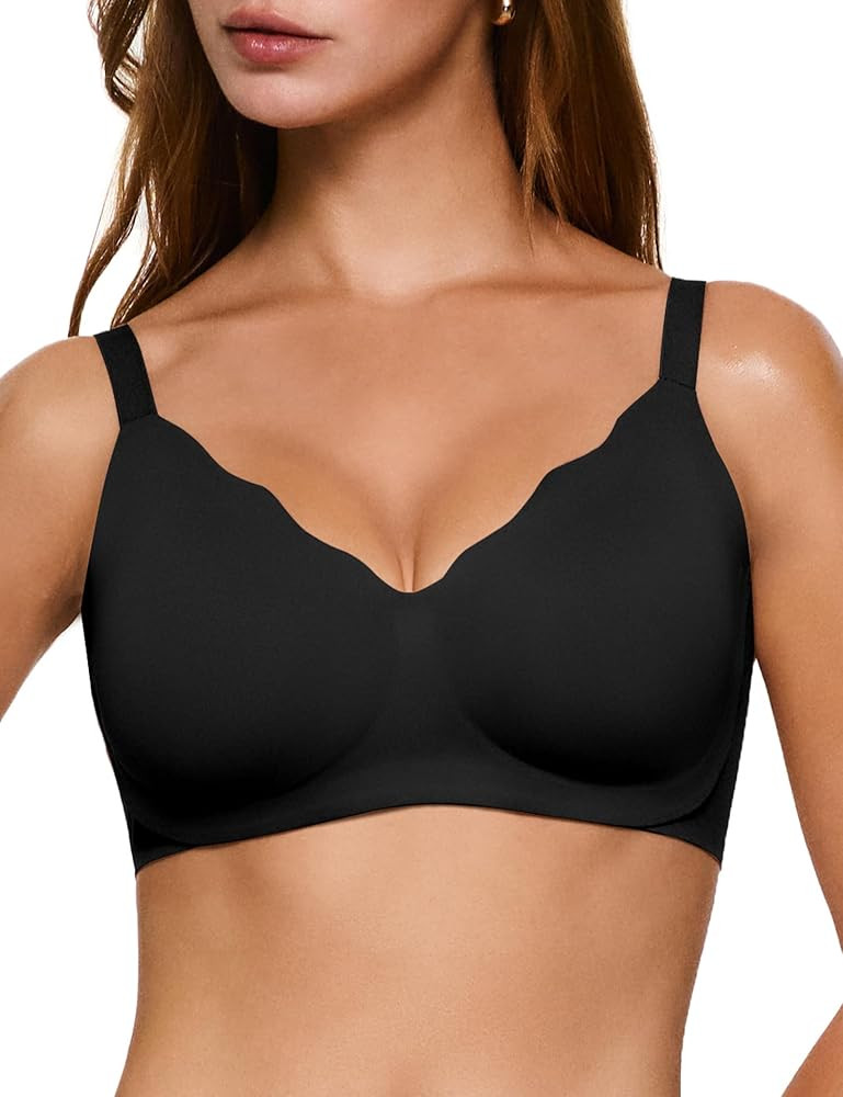 Women's Wireless Push Up Bra Scalloped No Underwire Comfortable Bras Full Coverage Seamless Tshir... | Amazon (US)